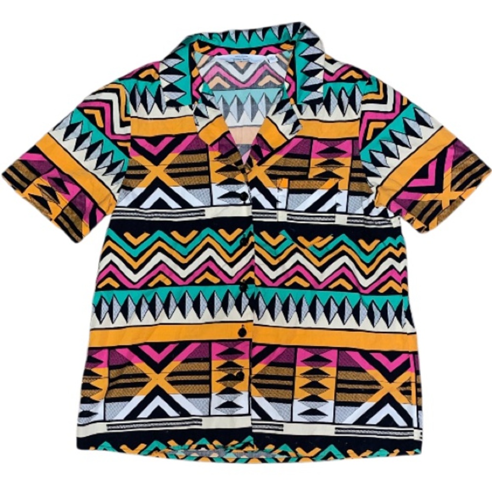& Other Stories Aztec Multi Color Cropped Button Down Cotton Shirt